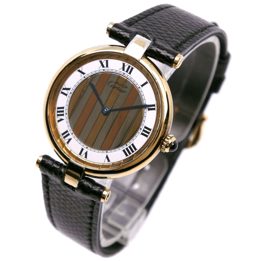 CARTIER Watches Quartz 590003 Silver925, embossed leather gold Trinity dial Mast Vendome LM White dial mens Used Authentic