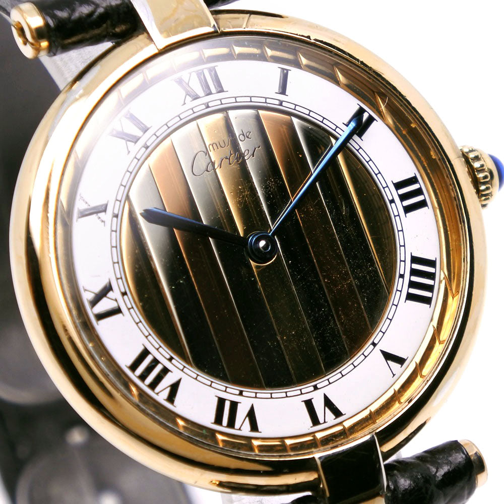 CARTIER Watches Quartz 590003 Silver925, embossed leather gold Trinity dial Mast Vendome LM White dial mens Used Authentic