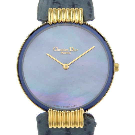 Dior Watches Quartz D47-153-5 Plated Gold, embossed leather Silver Bakira Blue shell dial Boys Used Authentic