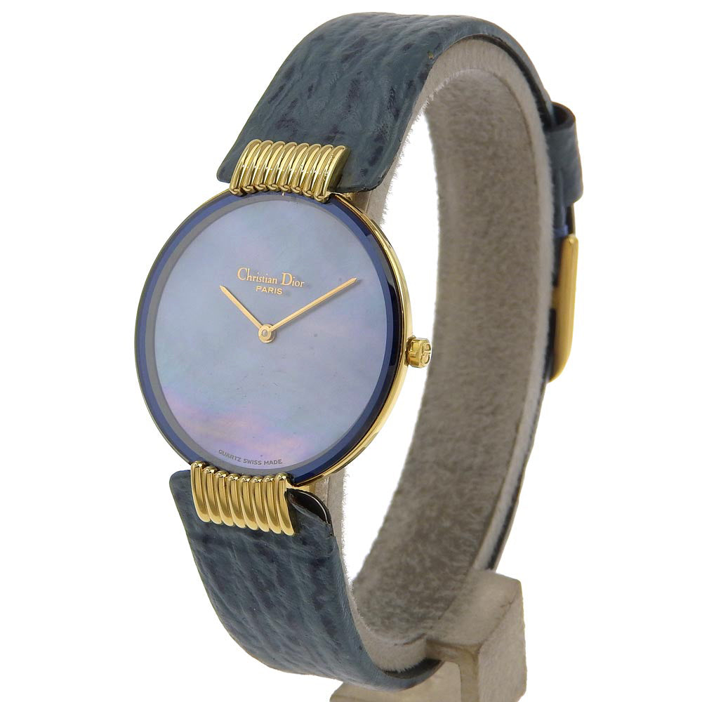 Dior Watches Quartz D47-153-5 Plated Gold, embossed leather Silver Bakira Blue shell dial Boys Used Authentic