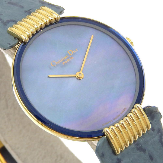 Dior Watches Quartz D47-153-5 Plated Gold, embossed leather Silver Bakira Blue shell dial Boys Used Authentic