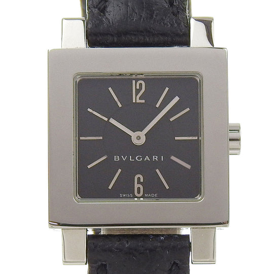 BVLGARI Watches Quartz SQ22SL Stainless Steel , Embossed Leather black Quadrat black dial Women Used Authentic