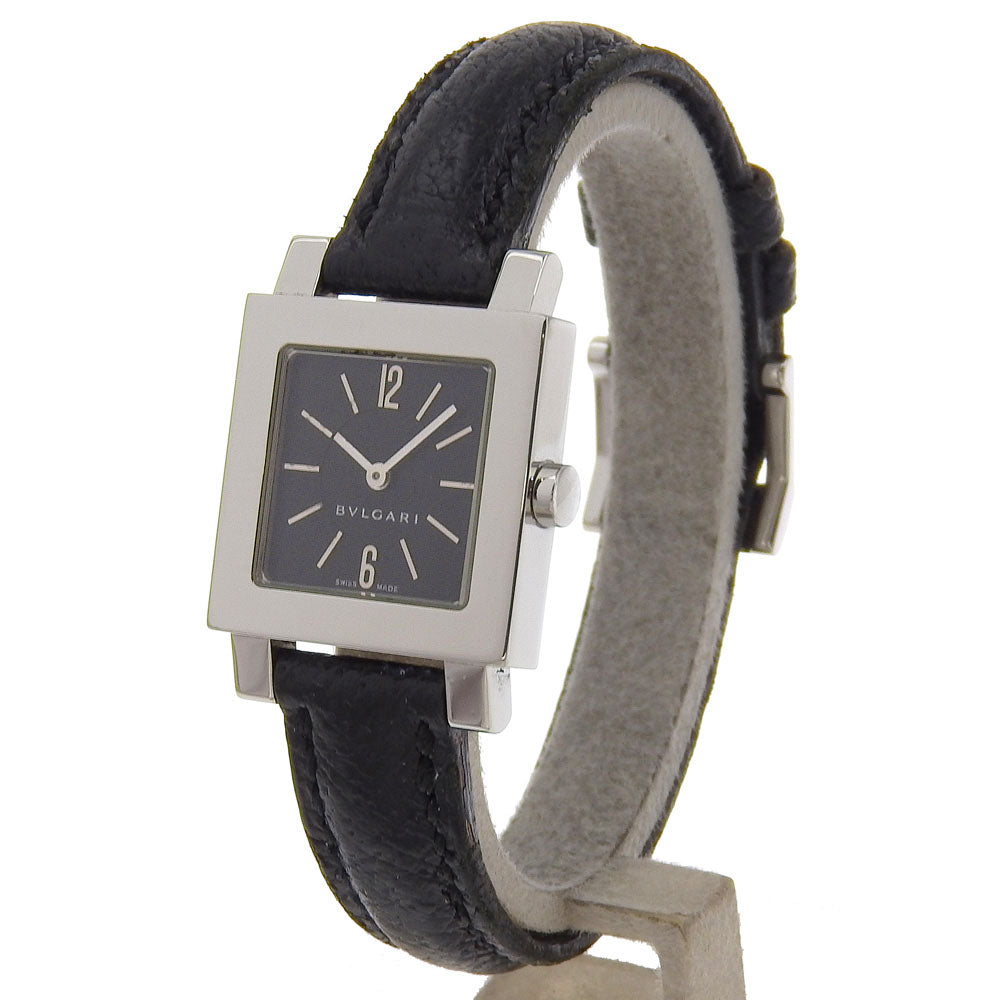 BVLGARI Watches Quartz SQ22SL Stainless Steel , Embossed Leather black Quadrat black dial Women Used Authentic