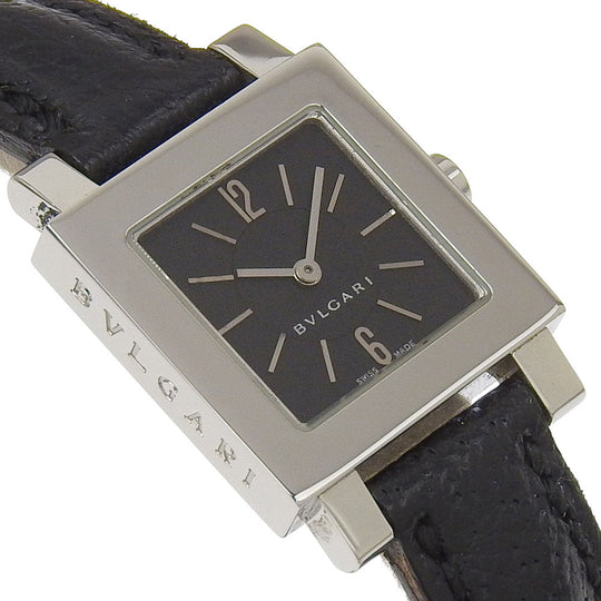 BVLGARI Watches Quartz SQ22SL Stainless Steel , Embossed Leather black Quadrat black dial Women Used Authentic