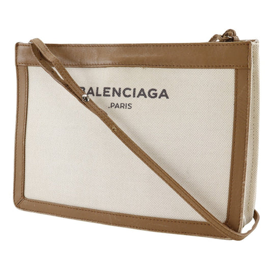 BALENCIAGA Shoulder Bag 339937 Canvas, Leather Brown Navy Pochette Women Used Authentic