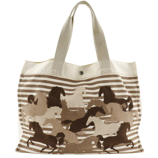 HERMES Tote Bag canvas Brown/Off White Chevault Women(Unisex) Used Authentic