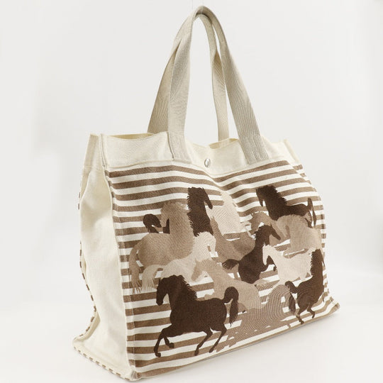 HERMES Tote Bag canvas Brown/Off White Chevault Women(Unisex) Used Authentic