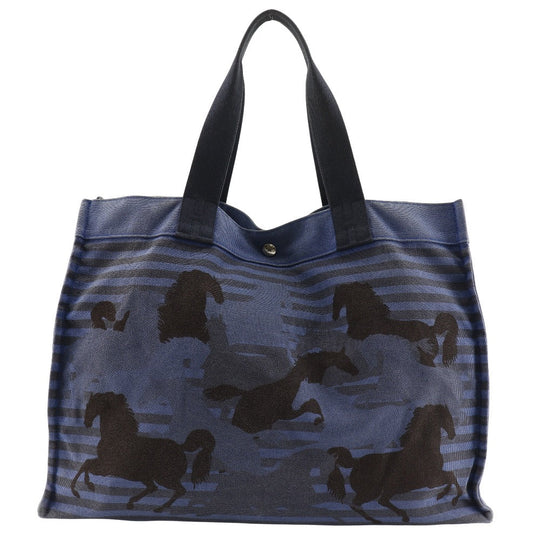 HERMES Tote Bag canvas Blue, Black Chevault Women(Unisex) Used Authentic
