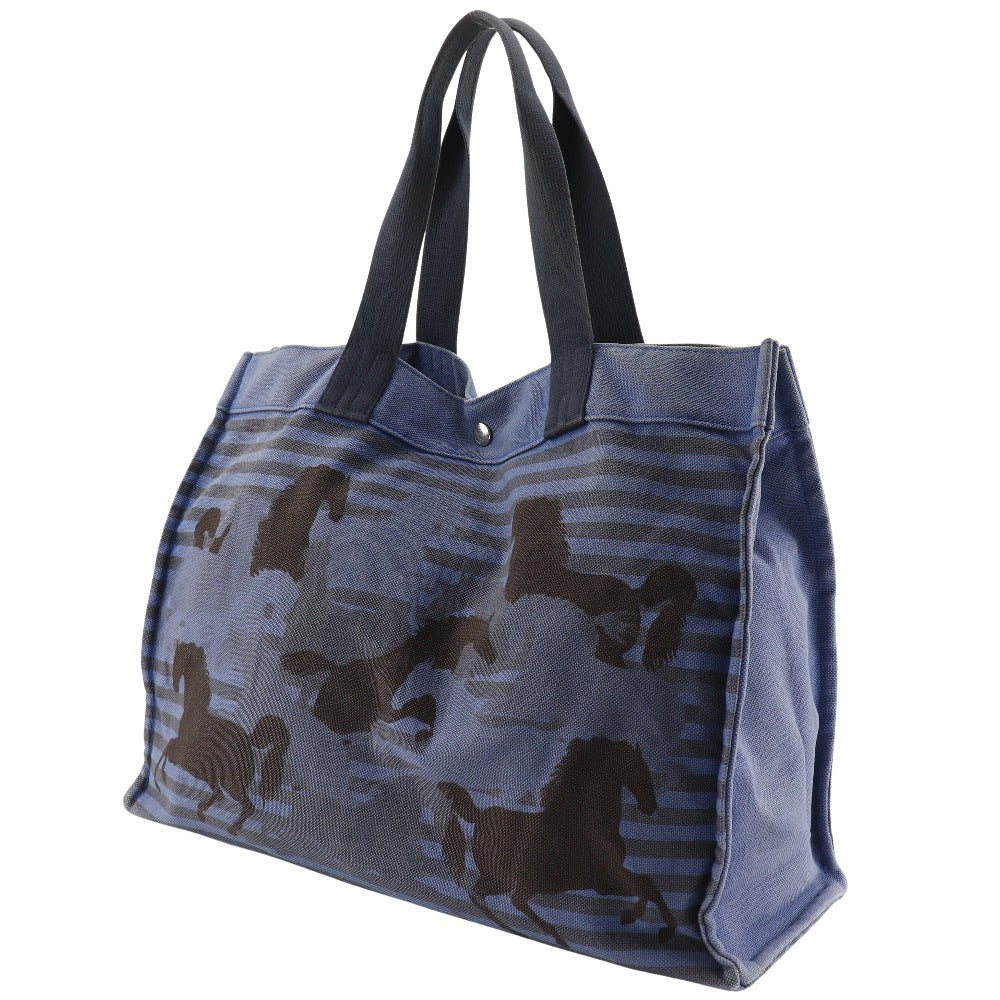 HERMES Tote Bag canvas Blue, Black Chevault Women(Unisex) Used Authentic