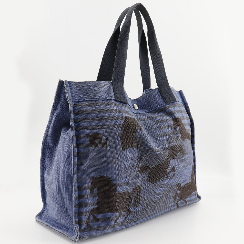 HERMES Tote Bag canvas Blue, Black Chevault Women(Unisex) Used Authentic
