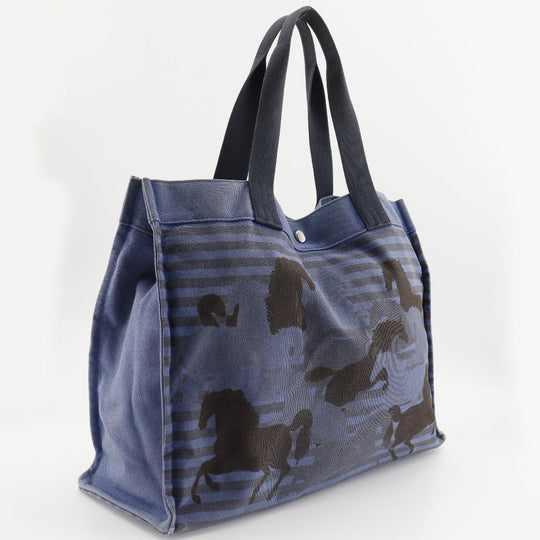 HERMES Tote Bag canvas Blue, Black Chevault Women(Unisex) Used Authentic