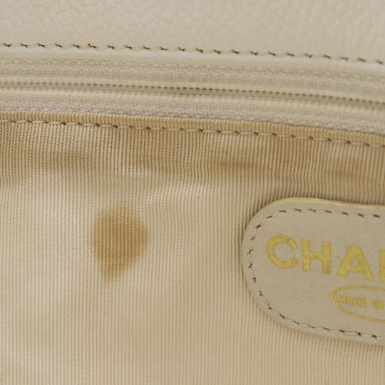 CHANEL Tote Bag Caviar skin White COCO Mark Women Used Authentic