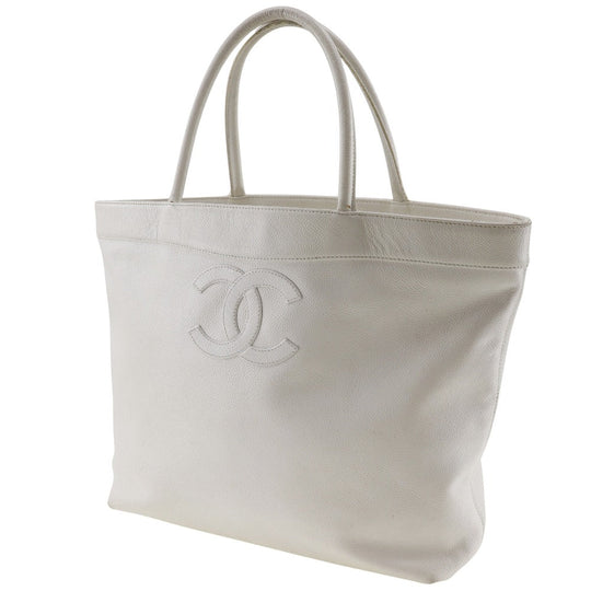 CHANEL Tote Bag Caviar skin White COCO Mark Women Used Authentic