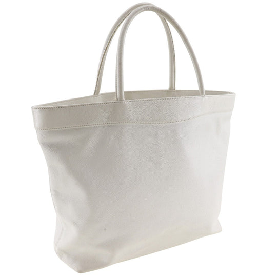 CHANEL Tote Bag Caviar skin White COCO Mark Women Used Authentic