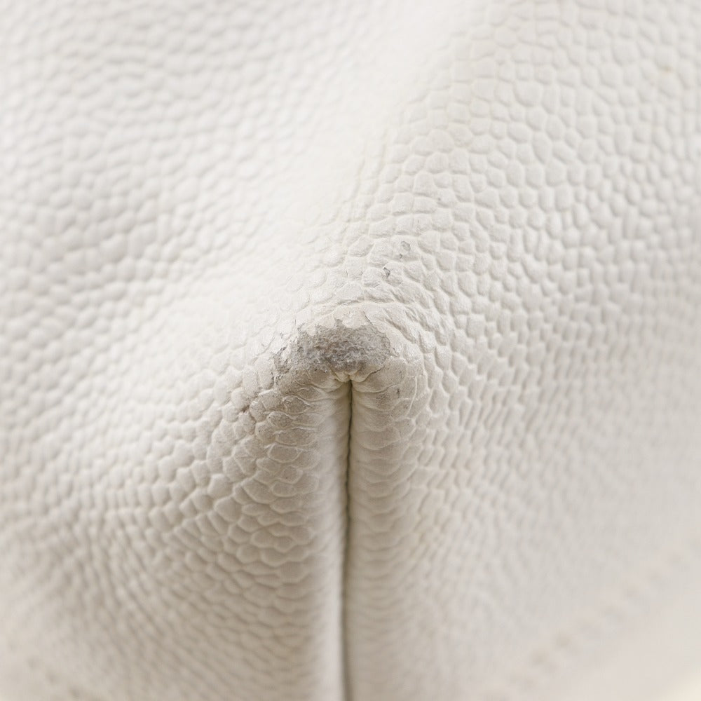 CHANEL Tote Bag Caviar skin White COCO Mark Women Used Authentic