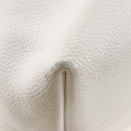 CHANEL Tote Bag Caviar skin White COCO Mark Women Used Authentic