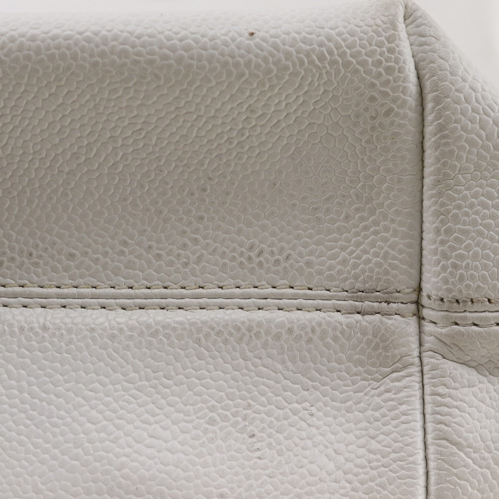 CHANEL Tote Bag Caviar skin White COCO Mark Women Used Authentic