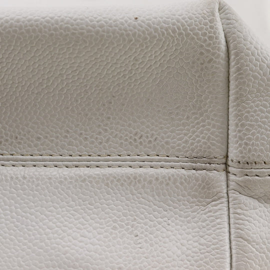 CHANEL Tote Bag Caviar skin White COCO Mark Women Used Authentic