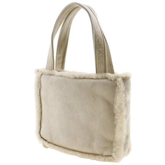 CHANEL Handbag Mouton beige Mini tote handle logo Women Used Authentic