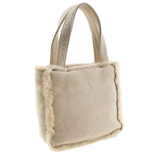 CHANEL Handbag Mouton beige Mini tote handle logo Women Used Authentic