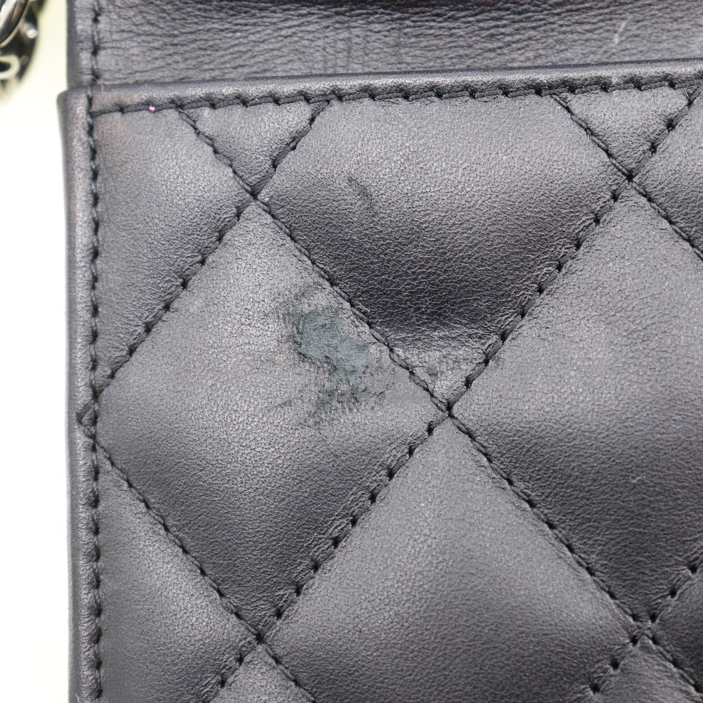 CHANEL Long Wallet Purse A46646 Calfskin, enamel black Cambon line Chain wallet Women Used Authentic