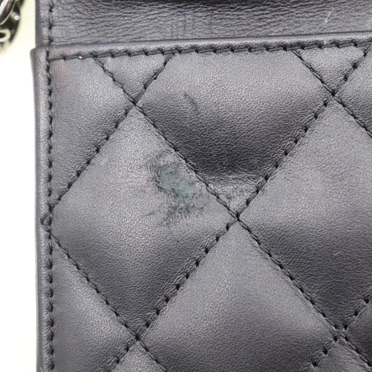 CHANEL Long Wallet Purse A46646 Calfskin, enamel black Cambon line Chain wallet Women Used Authentic