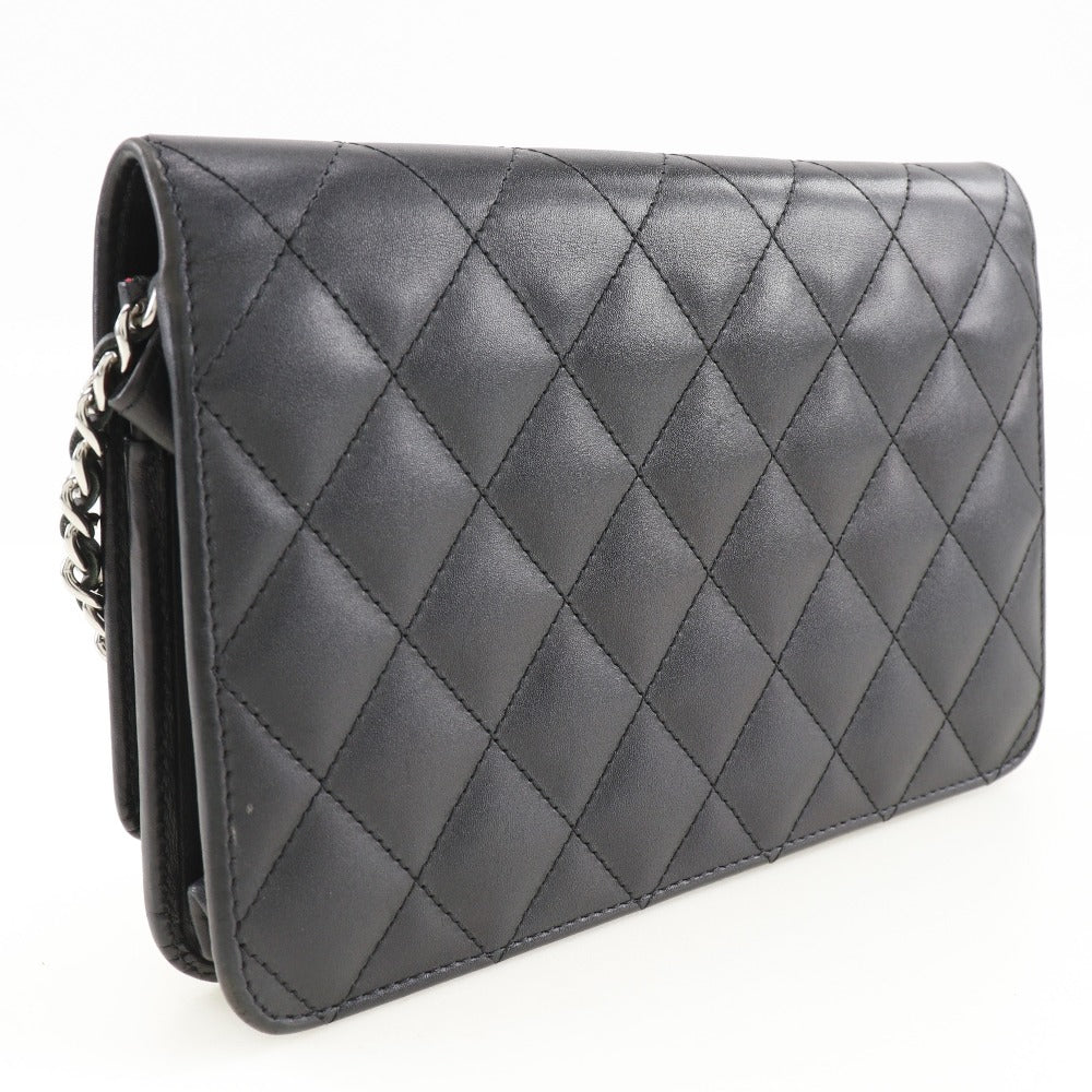 CHANEL Long Wallet Purse A46646 Calfskin, enamel black Cambon line Chain wallet Women Used Authentic