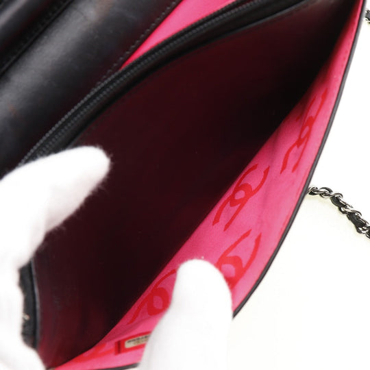 CHANEL Long Wallet Purse A46646 Calfskin, enamel black Cambon line Chain wallet Women Used Authentic