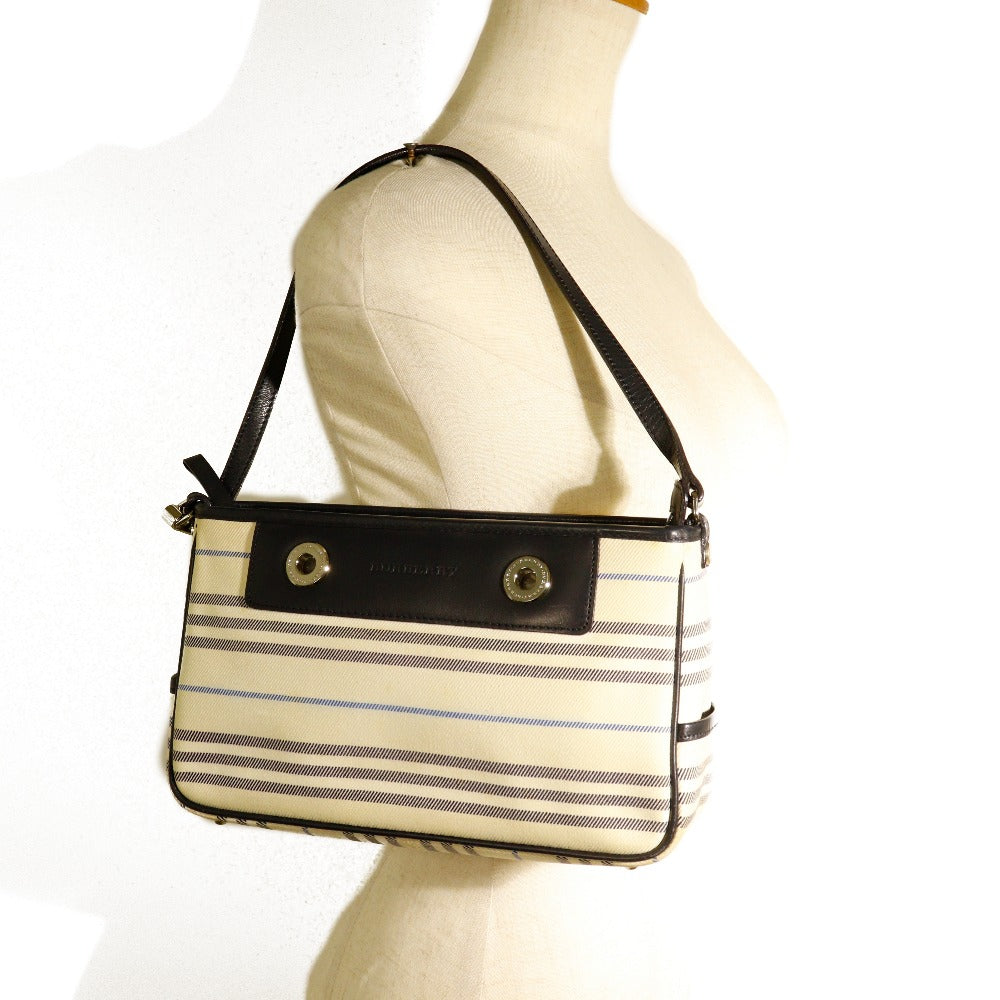BURBERRY Shoulder Bag canvas off white one belt Women Used Authentic