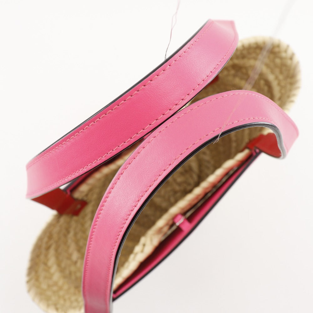 Christian Louboutin Tote Bag Raffia, Leather pink Basket bag LOUBISHORE Small Women Used Authentic