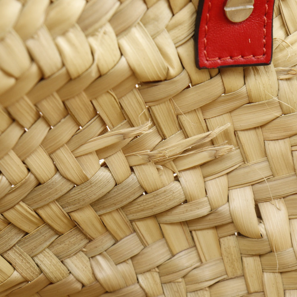 Christian Louboutin Tote Bag Raffia, Leather pink Basket bag LOUBISHORE Small Women Used Authentic