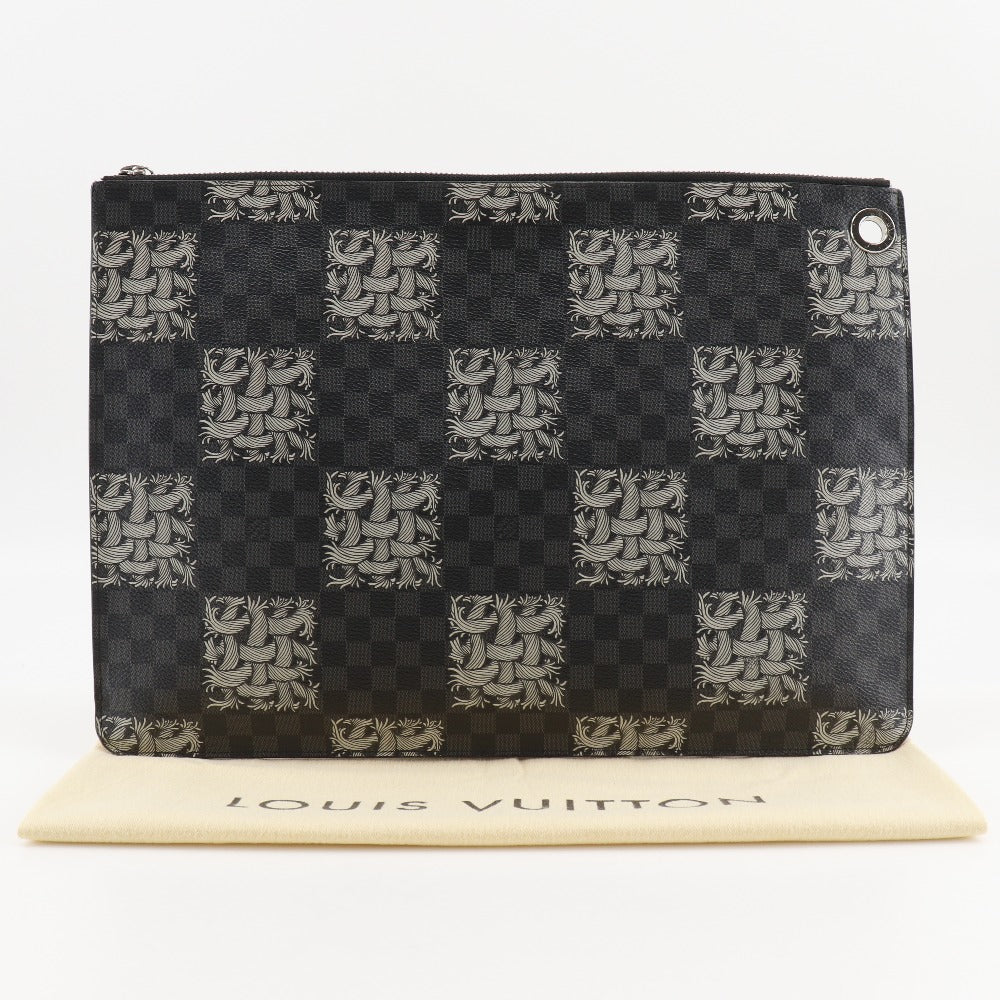 LOUIS VUITTON Clutch bag M61232 Damier Grafitto Canvas black Christopher nemes Pochette Jules GM mens Used Authentic