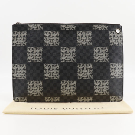LOUIS VUITTON Clutch bag M61232 Damier Grafitto Canvas black Christopher nemes Pochette Jules GM mens Used Authentic