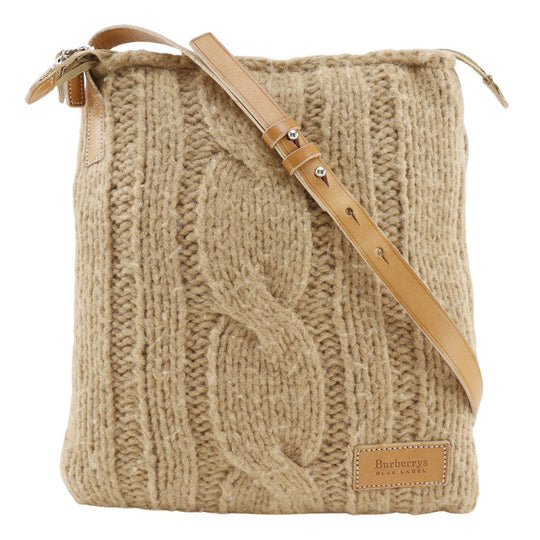 BURBERRY BLUE LABEL Shoulder Bag wool beige knit Women Used Authentic