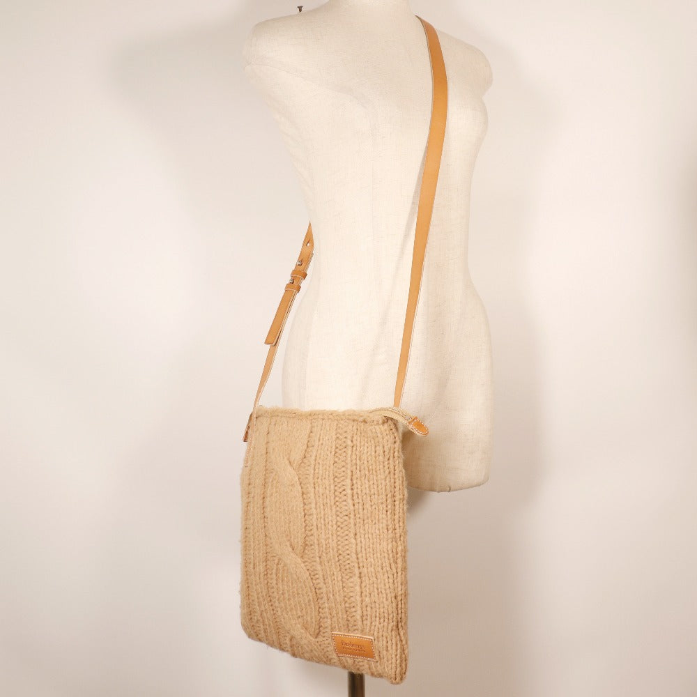 BURBERRY BLUE LABEL Shoulder Bag wool beige knit Women Used Authentic