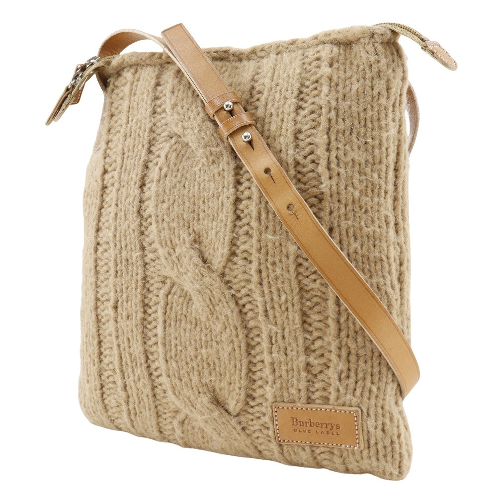 BURBERRY BLUE LABEL Shoulder Bag wool beige knit Women Used Authentic
