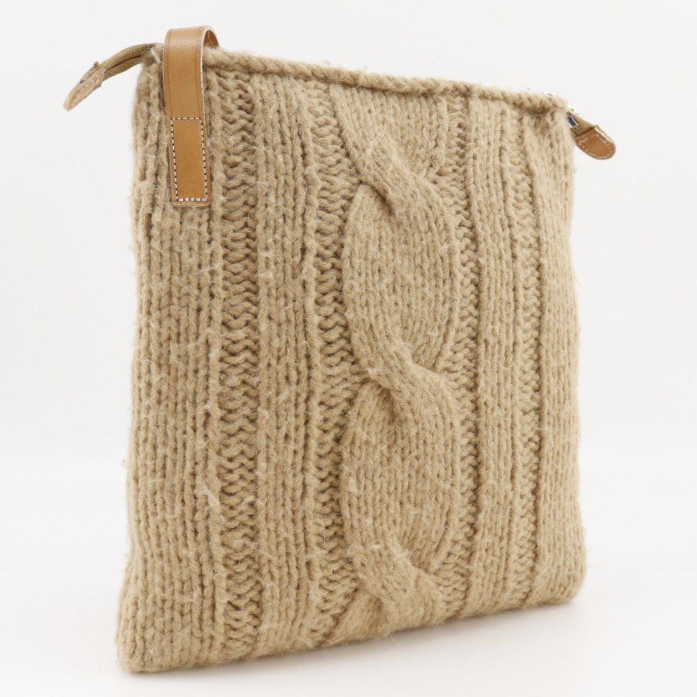 BURBERRY BLUE LABEL Shoulder Bag wool beige knit Women Used Authentic