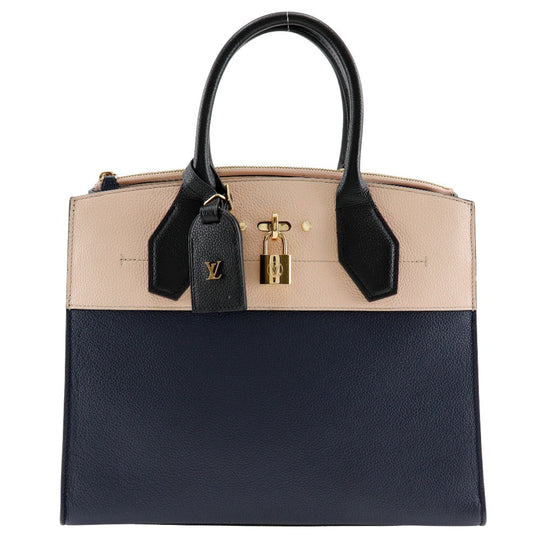 LOUIS VUITTON Handbag M42496 Calfskin Navy / pink By color City Steamer MM Women Used Authentic