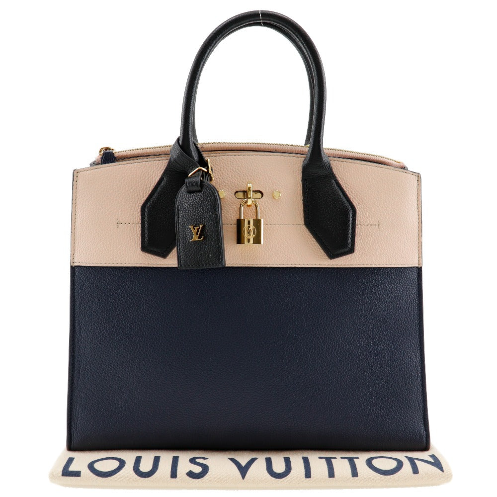 LOUIS VUITTON Handbag M42496 Calfskin Navy / pink By color City Steamer MM Women Used Authentic