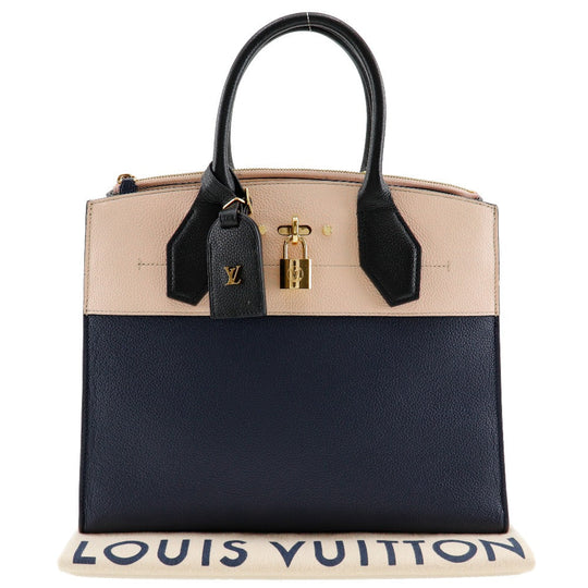LOUIS VUITTON Handbag M42496 Calfskin Navy / pink By color City Steamer MM Women Used Authentic