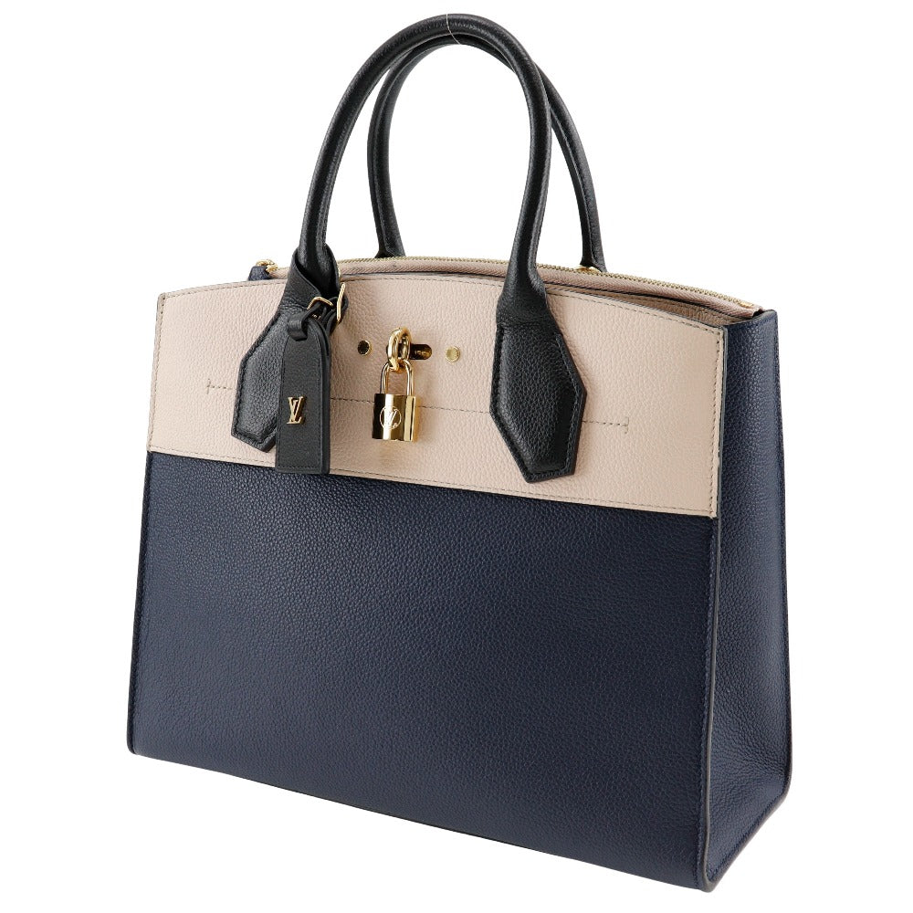 LOUIS VUITTON Handbag M42496 Calfskin Navy / pink By color City Steamer MM Women Used Authentic