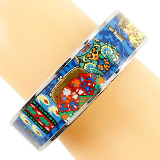 HERMES Bangle metallic Silver / blue cloisonne Emilel GM Women Used Authentic