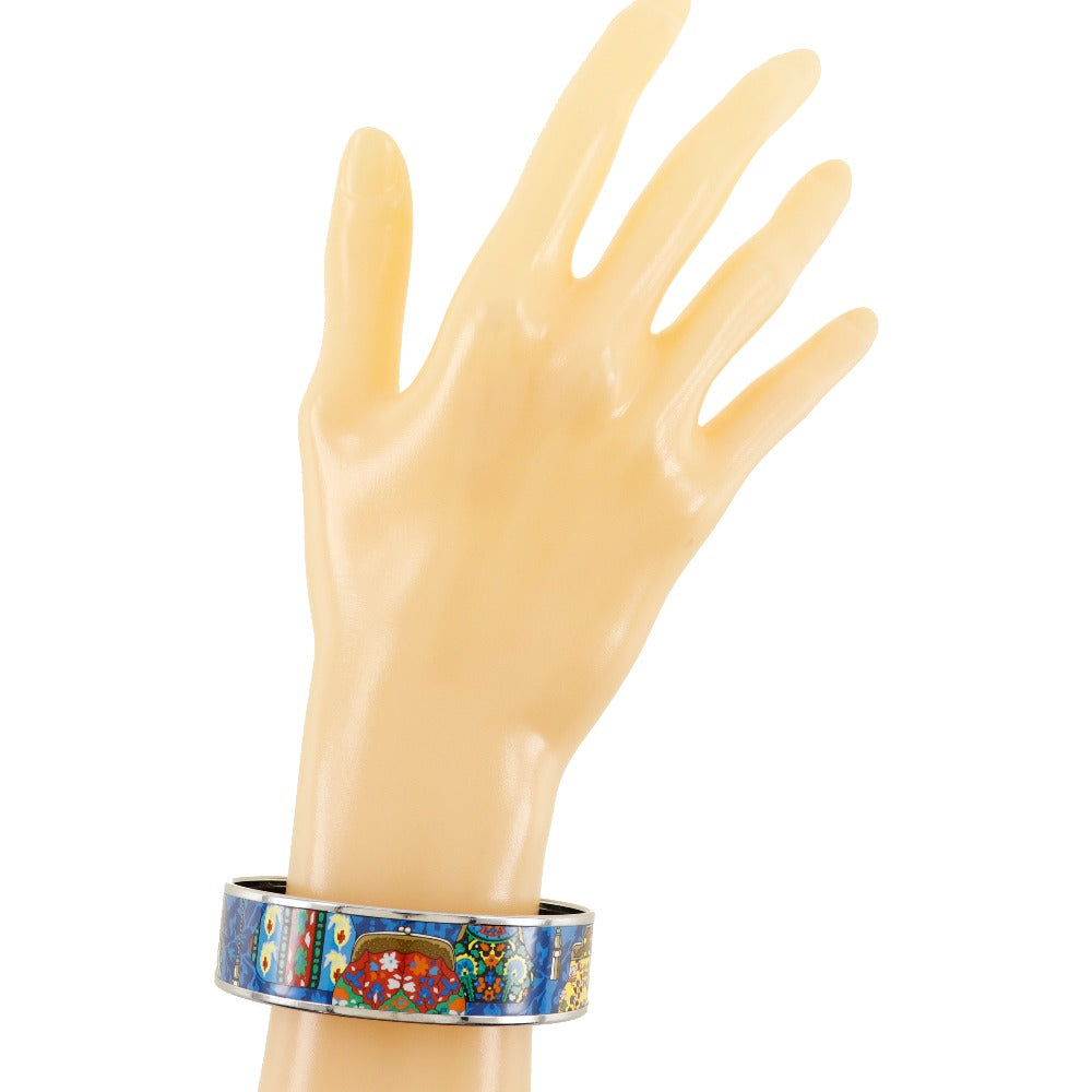 HERMES Bangle metallic Silver / blue cloisonne Emilel GM Women Used Authentic