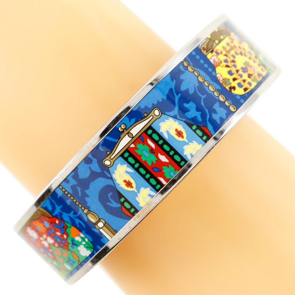 HERMES Bangle metallic Silver / blue cloisonne Emilel GM Women Used Authentic