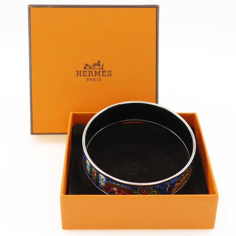 HERMES Bangle metallic Silver / blue cloisonne Emilel GM Women Used Authentic