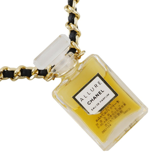 CHANEL Necklace Plated Gold , Leather gold Allure Perfume bottle Women Used Authentic