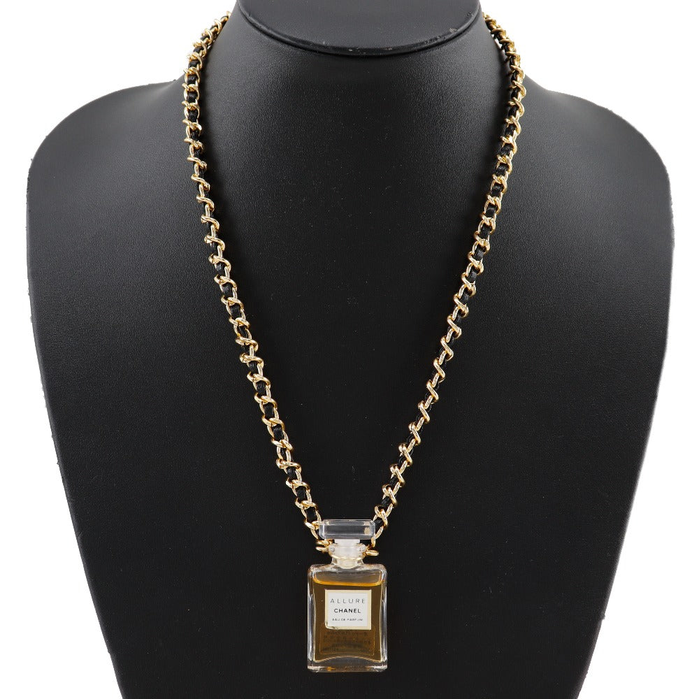 CHANEL Necklace Plated Gold , Leather gold Allure Perfume bottle Women Used Authentic