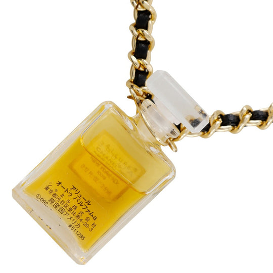 CHANEL Necklace Plated Gold , Leather gold Allure Perfume bottle Women Used Authentic