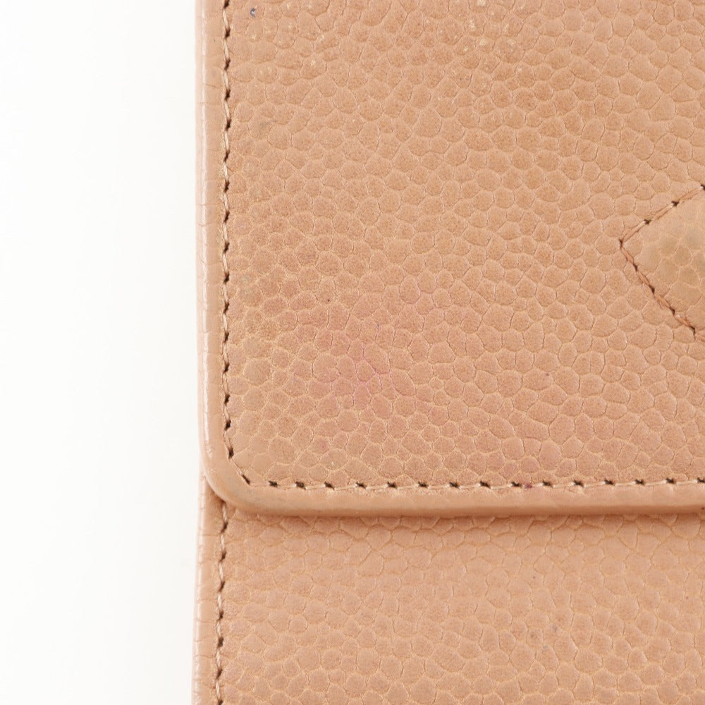 CHANEL Tri-fold wallet Caviar skin pink COCO Mark Women Used Authentic