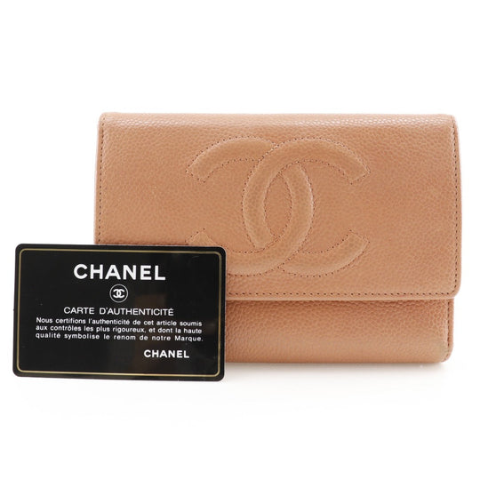 CHANEL Tri-fold wallet Caviar skin pink COCO Mark Women Used Authentic